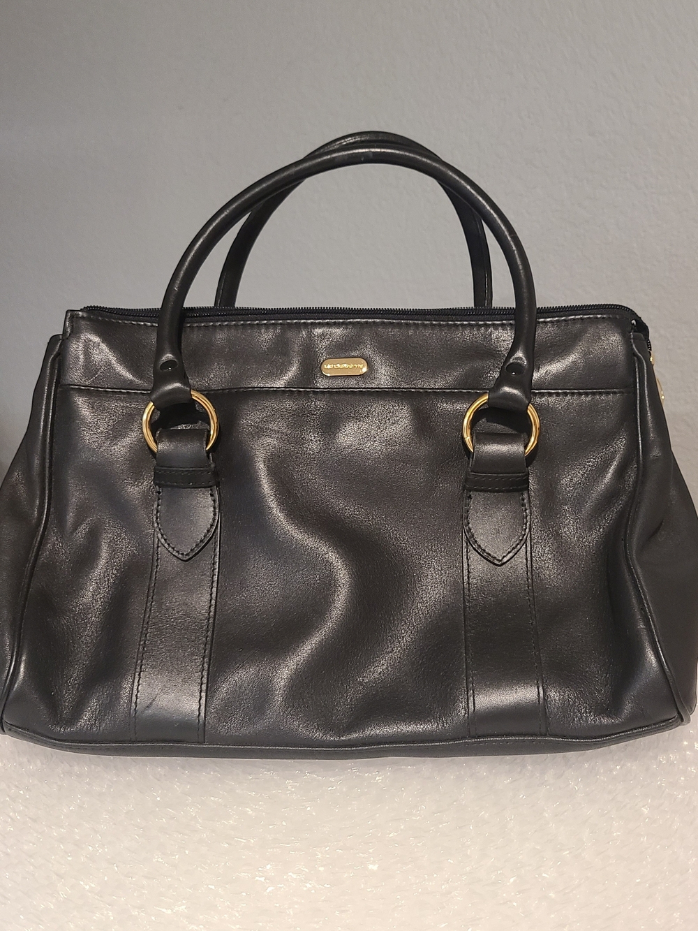 Liz Claiborne Vintage Black Leather Handbag with Gold Accents